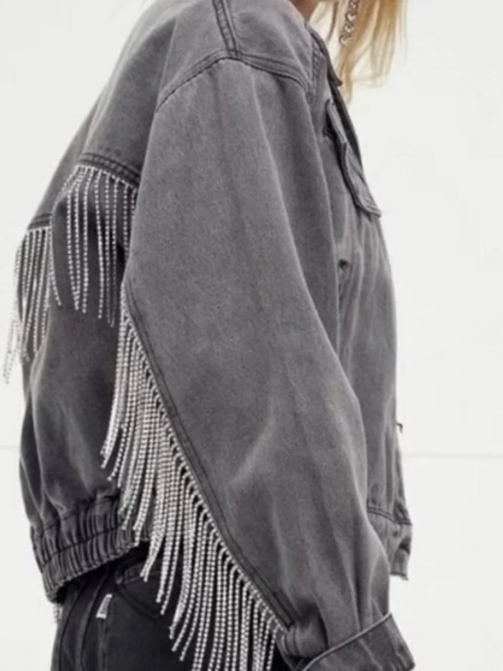 Free People Black Comet Denim Bomber Jacket - Picture 2 of 11